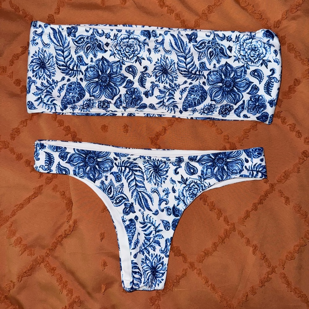 Blue and White Floral Bikini Set